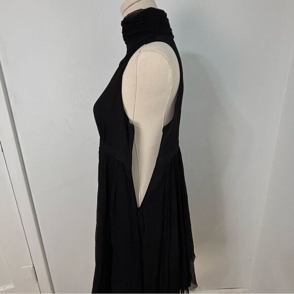 ZARA BASIC Womens Sz M Midi Dress Black 100% Silk Mock Neck Sleeveless Cocktail - Picture 6 of 12